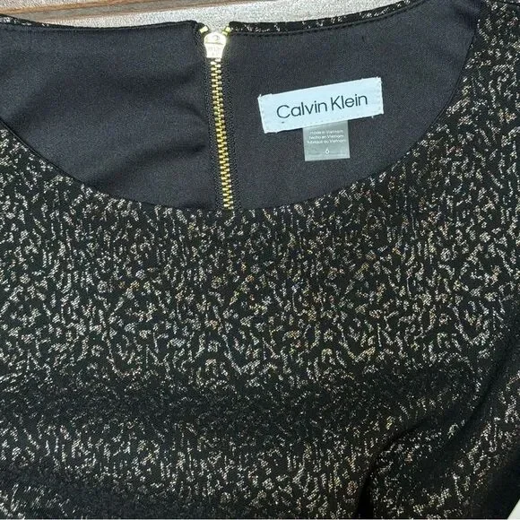 Calvin Klein Faux Wrap Dress Black Metallic Ruffle Hem Stretch Dress Sz 6 NWT - Picture 3 of 11